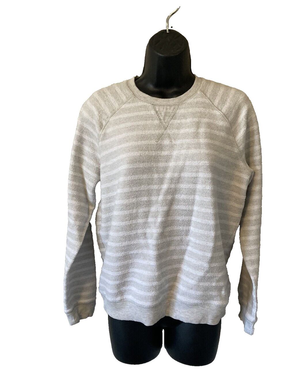 Lucky Brand Sweater Gray And White Striped Crew Neck Womens Size Small